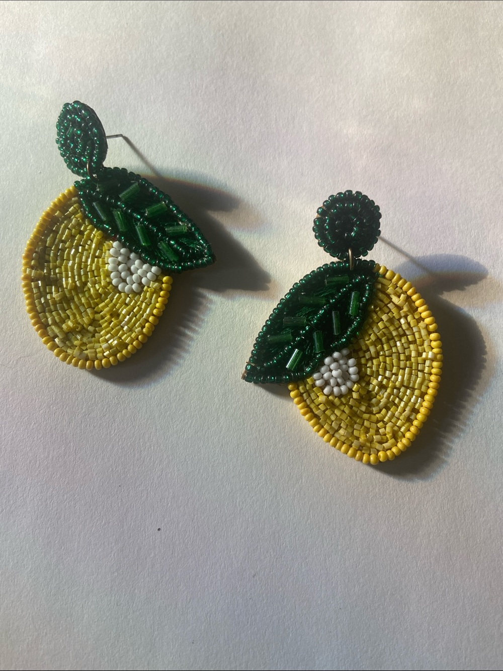 Beaded Lemon Drop Earrings - Yellow & Green